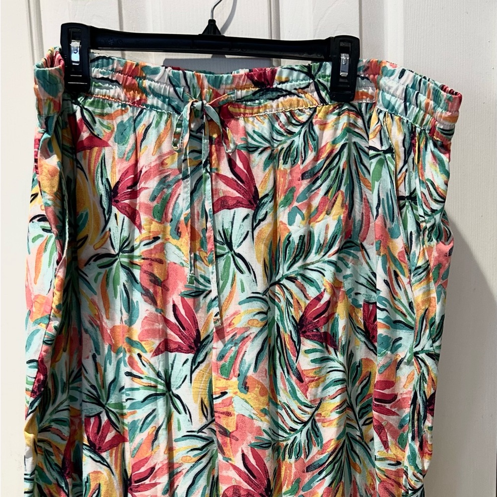 Wide Leg Tropical Print Pants - Multicolor